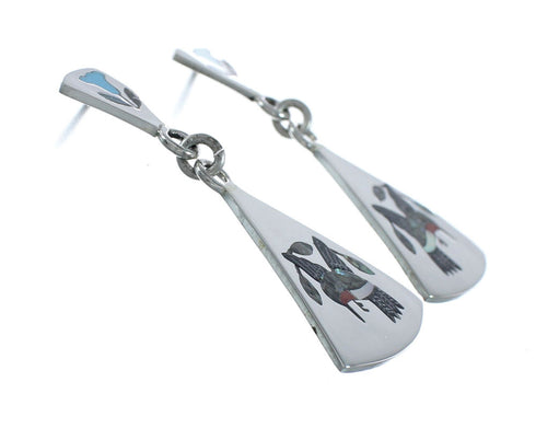 Multicolor Inlay Humming Bird Genuine Sterling Silver Zuni Earrings NN20341